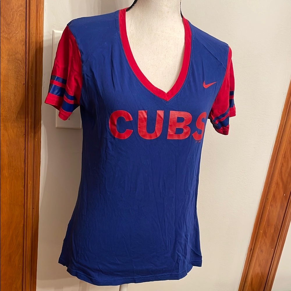Nike Blue and Red Fitted Short Sleeve Tee